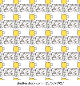 Seamless pattern with beer mug and dots on the white background. Vector illustration