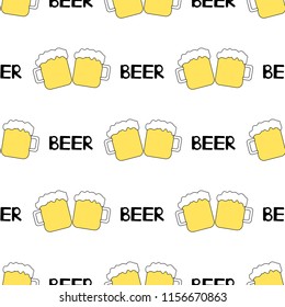 Seamless pattern with beer mug on the white background. Vector illustration