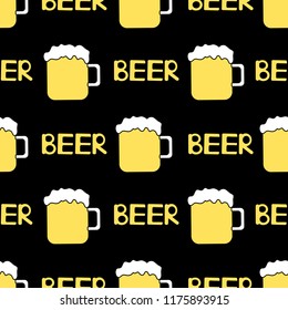 Seamless pattern with beer mug on the black background. Vector illustration