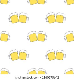 Seamless pattern with beer mugs on the white background. Vector illustration