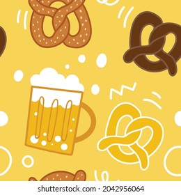 Seamless pattern of beer and pretzel