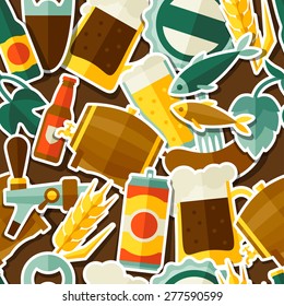 Seamless pattern with beer sticker icons and objects.