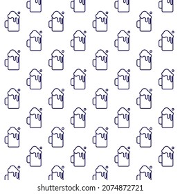 Seamless pattern of beer in white background with mini doodle (icon). Vector Illustration