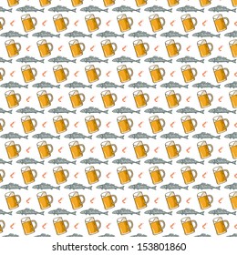 Seamless pattern with beer,fish and shrimp