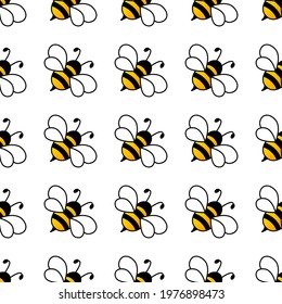 Seamless pattern with bees. Bee flying on white background. Vector illustration.