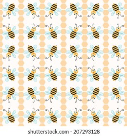 Seamless pattern with bees, decorative background