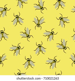 Seamless pattern with bees, endless background, vector illustration