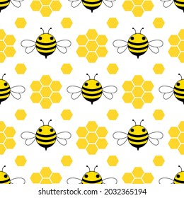 Seamless Pattern With Bees Flying And Honey Comp