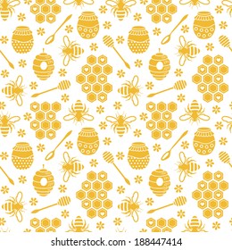 Seamless pattern with bees and honey