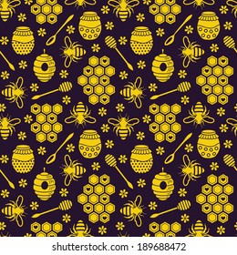 Seamless pattern with bees and honey