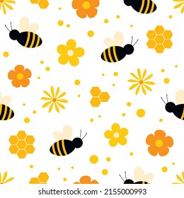 Seamless pattern bees honey vector illustration