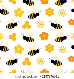 Seamless pattern bees honey vector illustration