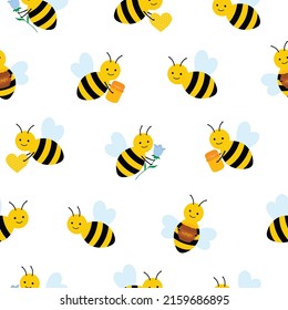 Seamless pattern bees honey vector illustration