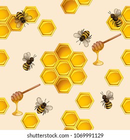 Seamless pattern bees and honeycomb