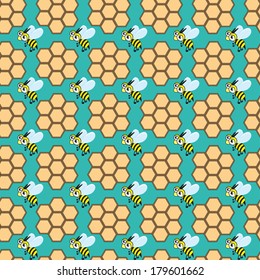 Seamless pattern with bees and honeycombs