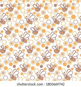 seamless pattern with bees and honeycombs