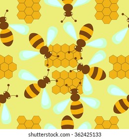 seamless pattern with bees and honeycombs