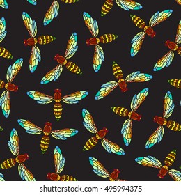 seamless pattern with bees or hornets