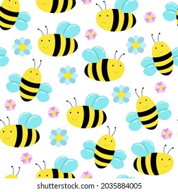 Seamless pattern, bees. Nature, flowers, yellow. Design for textiles, books, postcards, notebooks, vep sites. Print on fabric. Ecology concept, eco-products.