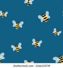 Nahtloses Muster mit Bienen auf Farbhintergrund. Kleine Wespe. Vektorgrafik. Adorable Cartoon-Charakter. Design für Einladung, Karten, Textilien, Stoff. Doodle-Stil.