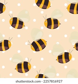 Patrón sin brillo con abejas sobre el fondo del color. Pequeña avispa. Ilustración vectorial. Caricatura adorable. Diseño de plantilla para invitación, tarjetas, textiles, tela. Estilo Doodle.