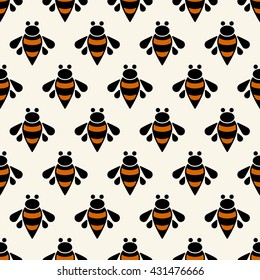 Seamless pattern with bees on light background. Vector illustration.

