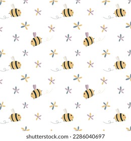 Seamless pattern of bees on a transparent background