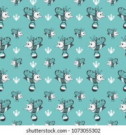Seamless Pattern with Bees on a White Background.
