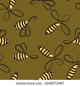 Seamless pattern with bees. Small wasp. Vector illustration. Design for invitation, cards, textile, fabric. Doodle style.