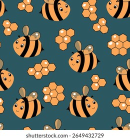 Padrão contínuo com abelhas. Vespas pequenas. Ilustração vetorial. Design para convite, cartões, têxtil, tecido. Estilo Doodle.