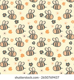 Padrão contínuo com abelhas. Vespas pequenas. Ilustração vetorial. Design para convite, cartões, têxtil, tecido. Estilo Doodle.