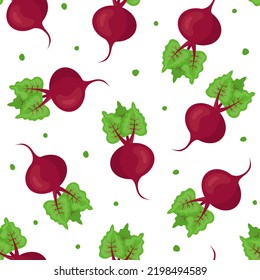 Seamless pattern with beet. Organic fresh vegetables and healthy food theme background. Vegan or vegetarian wallpaper.