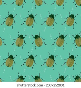 seamless pattern beetle insect animal beast on blue background vector wallpaper textile