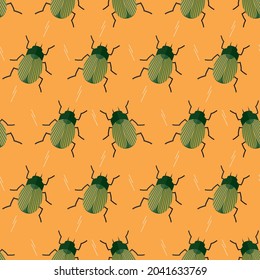 seamless pattern beetle insect animal beast on orange background vector wallpaper textile