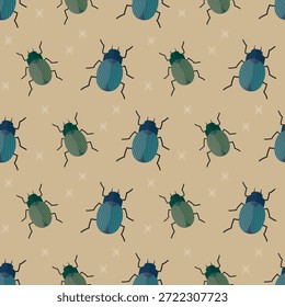 Bestia animal del insecto del escarabajo del modelo inconsútil en tela del giftwrap del Fondo de pantalla del Vector del fondo marrón