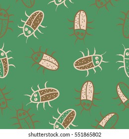 Seamless pattern with beetles. Hand drawn.