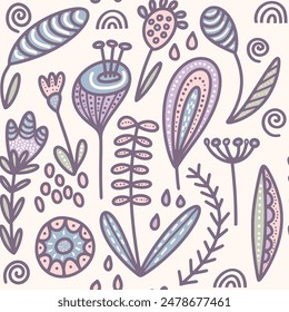 Seamless pattern of beetles, insects, flowers. Template for printing, screensavers; pattern for textile, cover, social media banner template.