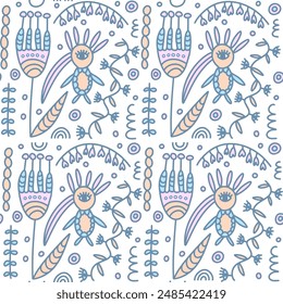 Seamless pattern of beetles, insects, flowers. Template for printing, screensavers; pattern for textile, cover, social media banner template.
