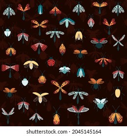 Seamless pattern with beetles insects vector illustration for decoration