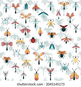 Seamless pattern with beetles insects vector illustration for decoration