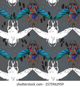
Seamless pattern with beetles. Stylish print with insects.