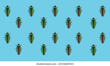 Seamless pattern with beetles. Vector illustration in flat style.