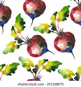 Seamless pattern with beetroot  in watercolor style.