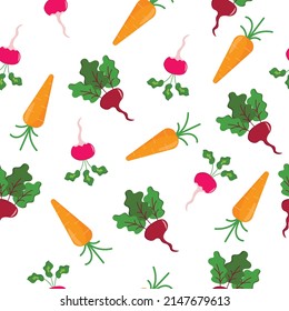Seamless pattern with beets, radishes and carrots