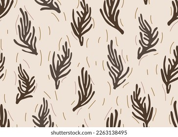 Seamless pattern with beige abstract organic shapes. Cutted shape of algae and botanical leaves, abstract shape. Organic shape in the flat style of Henri Matisse.