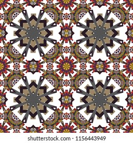 Seamless pattern with beige, black and blue flowers and leaves, abstract floral pattern. Tileable pattern for wallpaper, cards or fabric.