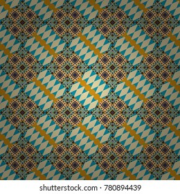 Seamless pattern in beige, blue and black colors. Vector background with tiles and rhombus. Vector geometrical seamless ornament.