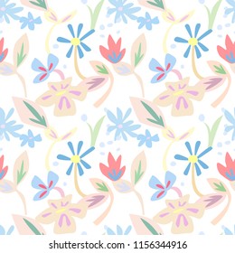 Seamless pattern of beige and blue flowers
