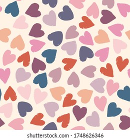 Seamless pattern with beige, blue, violet, pink hearts on background. Vector design for textile, backgrounds, clothes, wrapping paper, web sites and wallpaper. Fashion illustration seamless pattern.