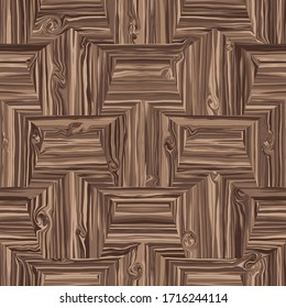 Seamless pattern. Beige and brown parquet with embedded pentagons.